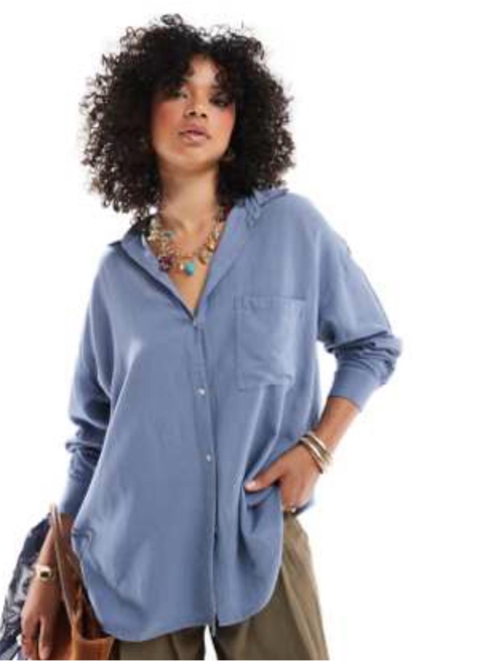Pull&Bear Dusty Blue Button-Front Shirt
